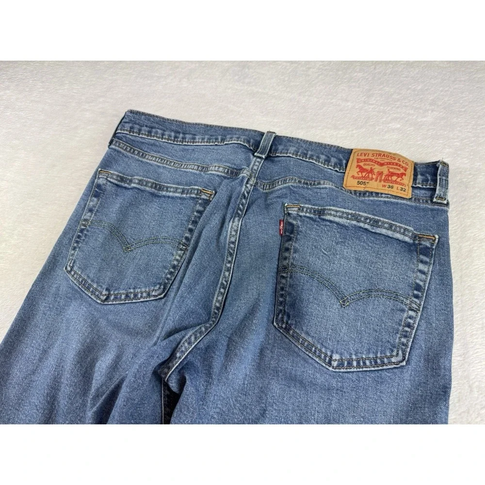 Levi's 505 Regular Fit Jeans 36x32 Blue Denim Straight Leg‎ Mens